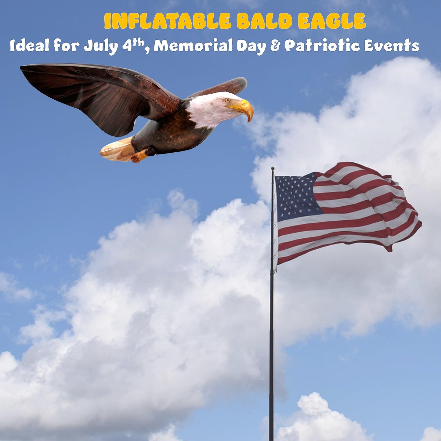 Jet Creations 38" Wingspan Inflatable Bald Eagle, Dark Brown, Realistic Wild Animal Figure, Patriotic Bird, Theme Parties, Pool Fun, Home Yard Décor