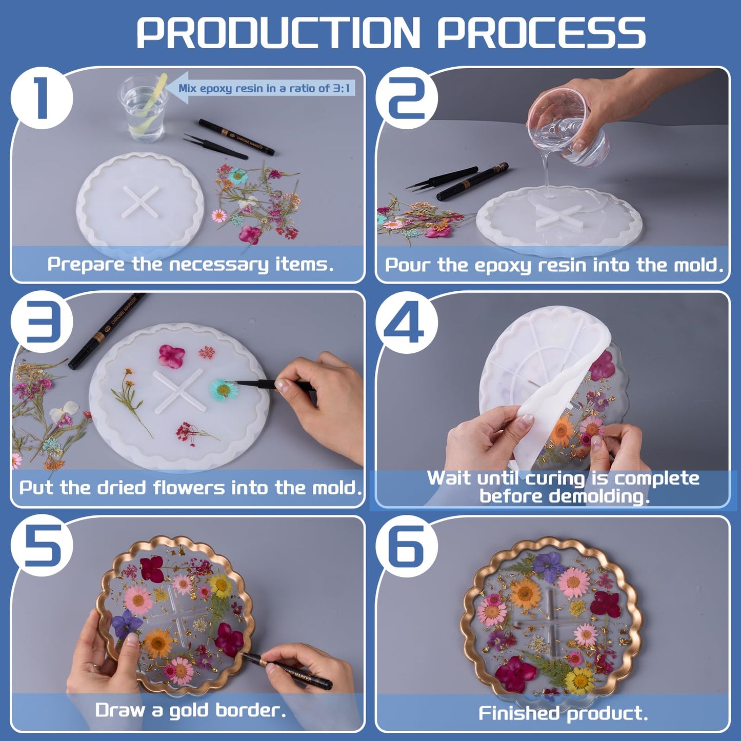 3 Tier Cake Stand Epoxy Resin Silicone Molds 5Pcs Set Tiered Round Stand for Cupcakes, Fruits, Dessert or Tea Dessert Tower Tray for Party and Wedding