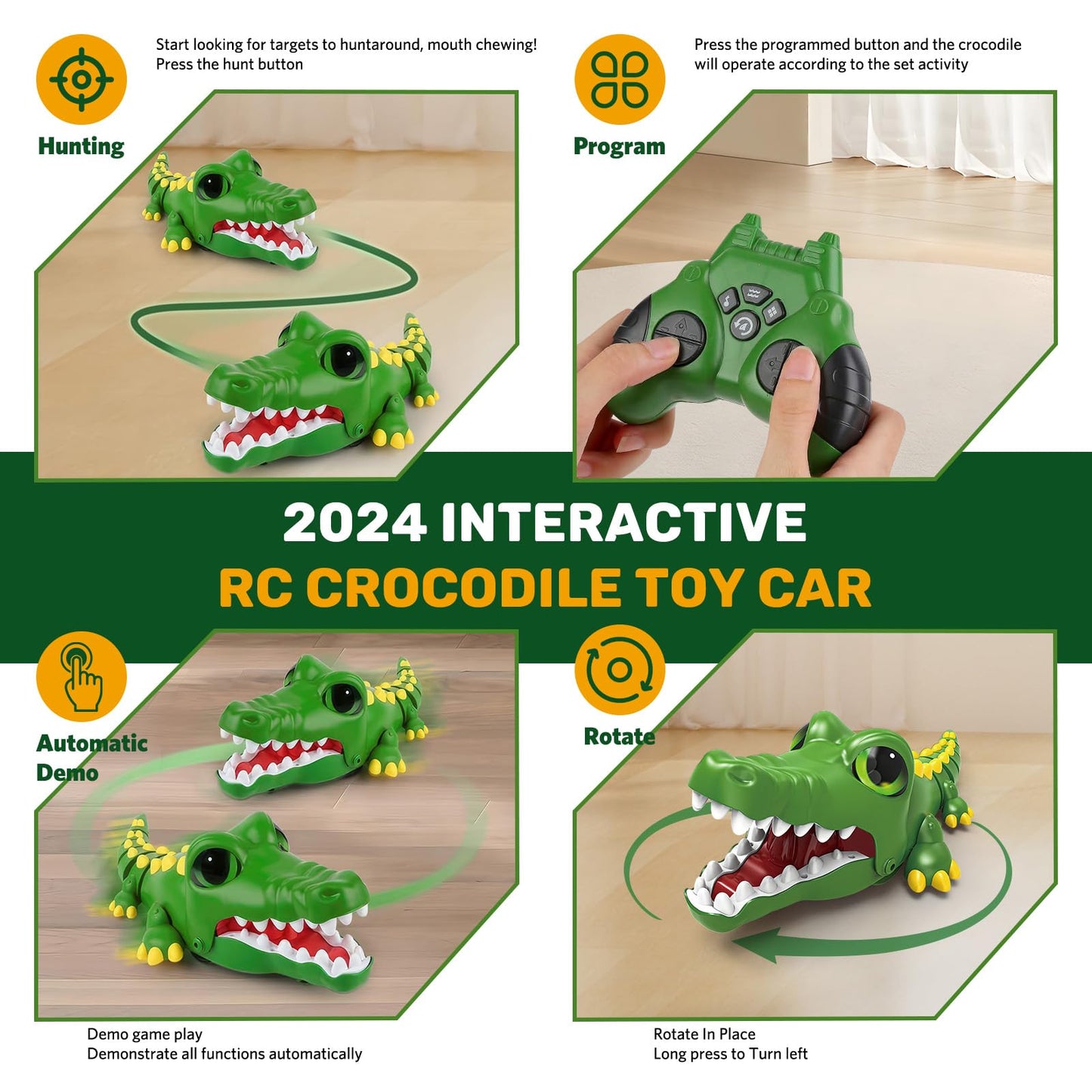 Remote Control Crocodile Toy Car, [2025 NEW] Rechargeable 2.4GHz RC Alligator Robot with Realistic Biting Action, 3-in-1 Prank Game & Interactive Car - Fun Birthday Gift for Boys & Girls Ages 3-10