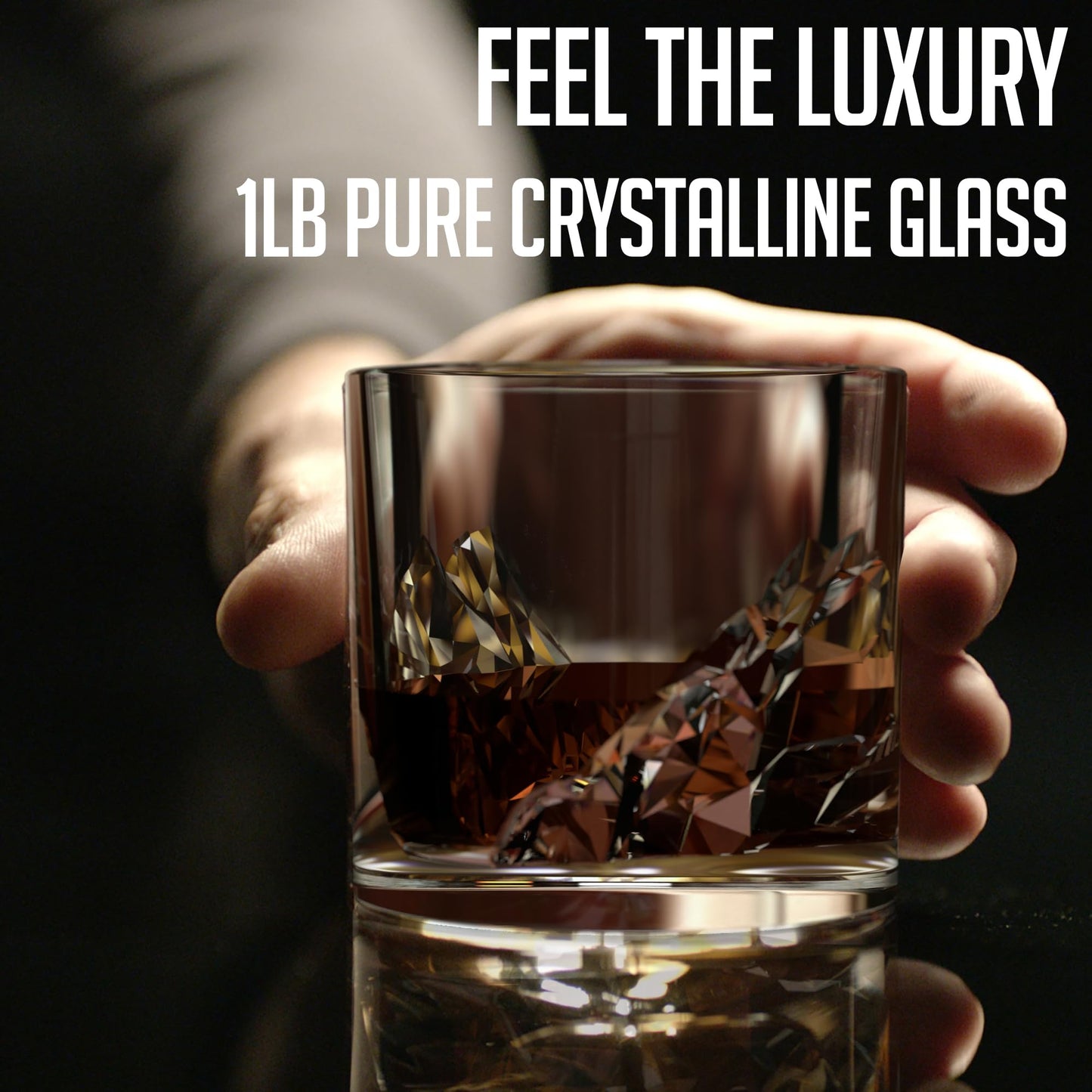 LIITON Grand Canyon Heavy Crystal Whiskey Glasses Gift Set of 4, Thick Freezable Bourbon Glass 1lb Each, Premium Whiskey Gifts for Men, Frozen Crystal Chills Cocktails, 10 oz