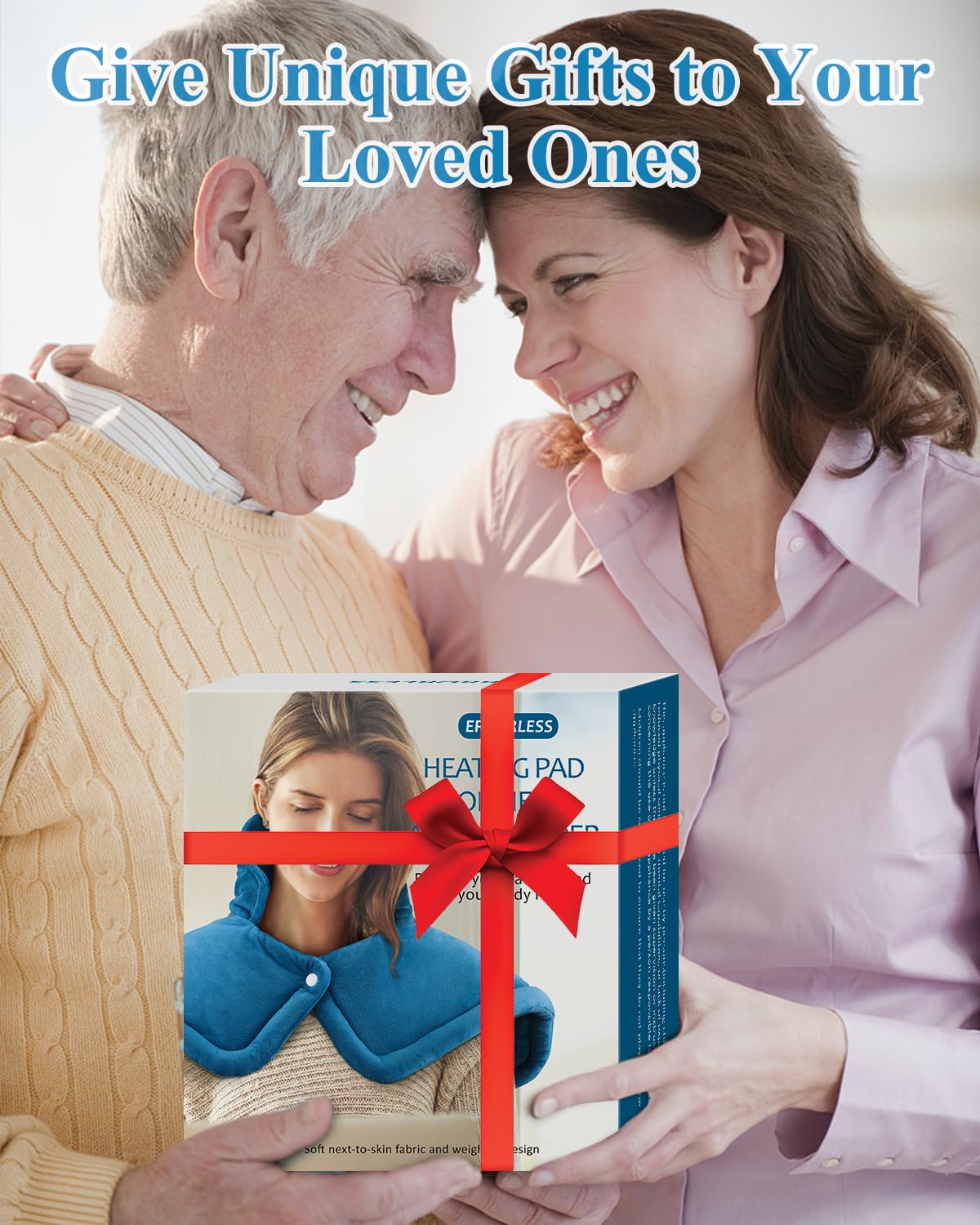 Heating Pad for Neck and Shoulder, Birthday Gifts for Men Dad Husband, Electric Weighted Heat Pad for Back Pain Relief, Anniversary Christmas Gifts for Women Mom, Blue