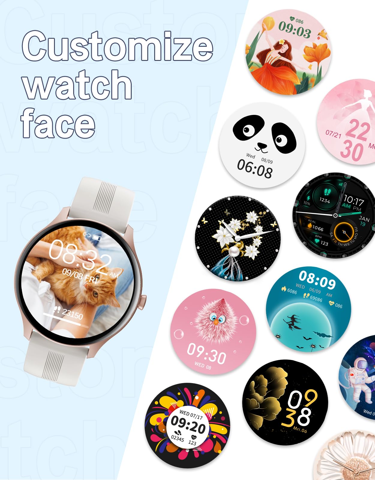 HUAKUA Smart Watches for Women Men (Answer/Make Calls) Compatible with iPhone/Android Phones, Round Smartwatch Fitness Tracker with Heart Rate Monitor Sleep/Steps Tracker Waterproof (Starlight/Gold)