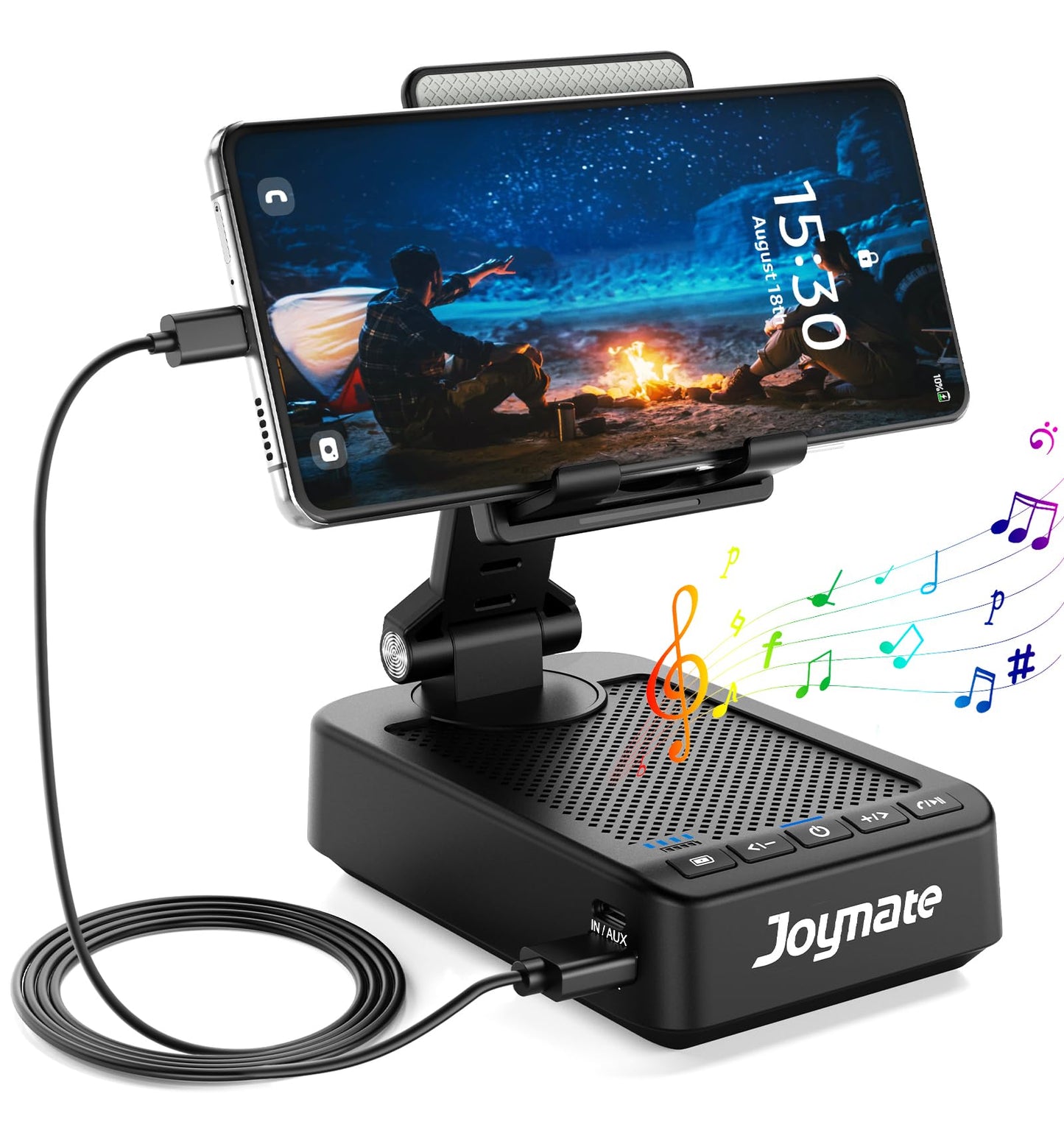 Joymate Gifts for Men Women, Phone Stand with Bluetooth Speaker and Charging Function 360° Rotable Angel Adjustable Cell Phone Holder with HD Stereo Sound Fits All Phones,Tablet (Black)