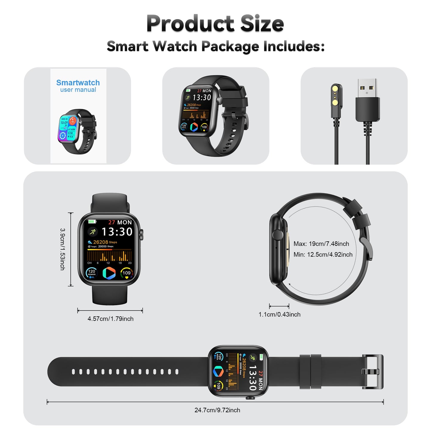 Smart Watch for Men Women, 1.83" Fitness Watch (Answer/Make Call), Smartwatch with Heart Rate/Blood Pressure, Sleep Tracker, Pedometer, 120+ Sport Modes,IP68 Waterproof Fitness Tracker for Android IOS