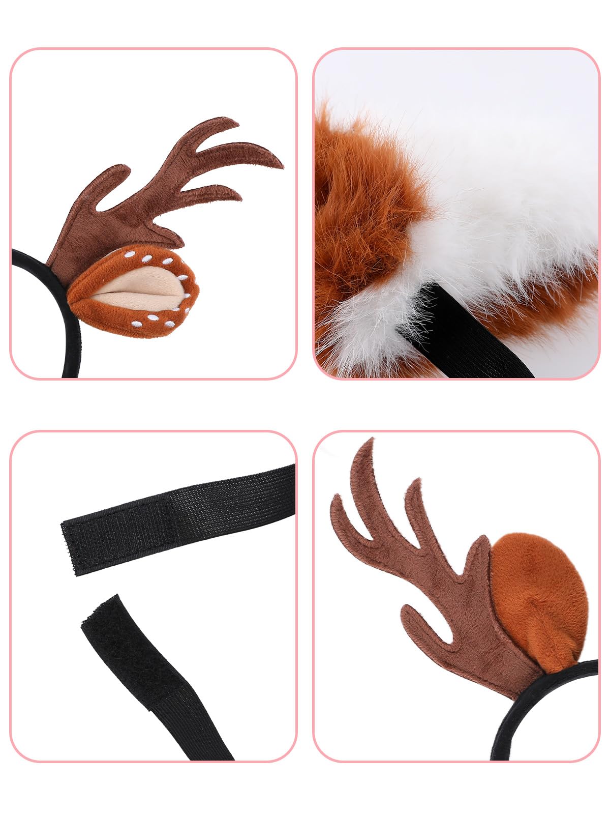 ROC PARTY Reindeer Antlers Headband and Tail Set – Fluffy Deer Ears, Antlers, and Tail for Kids – Brown Animal Costume Accessories for Christmas, Halloween, Party & Cosplay