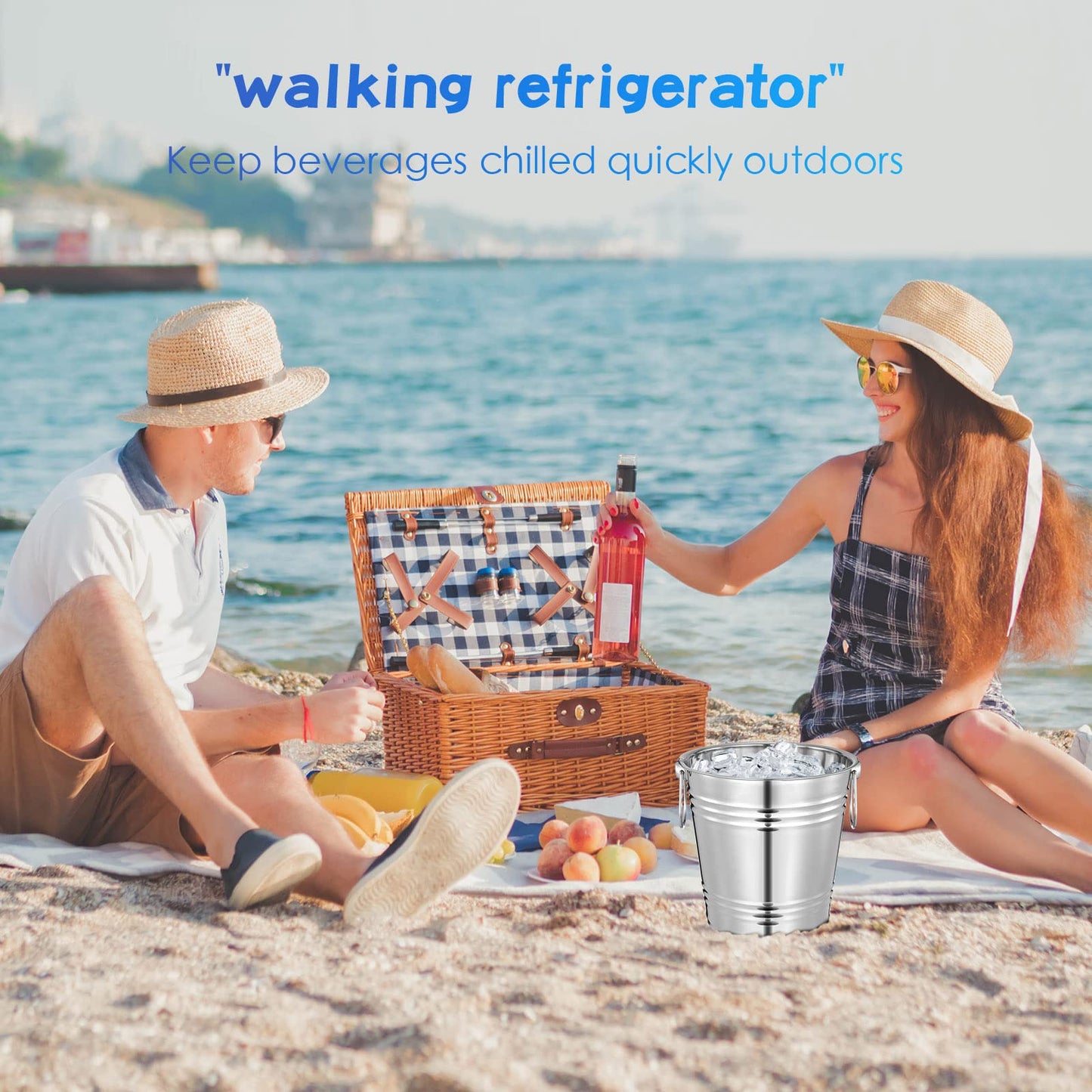 Mumufy 10 Pack Champagne Ice Buckets Stainless Steel Ice Bucket with Handles Party Wine Bucket Beverage Chiller Beer Cooler Bucket for Home Bar Club Party Supplies, 3 L/ 3.3 Qt(Silver)