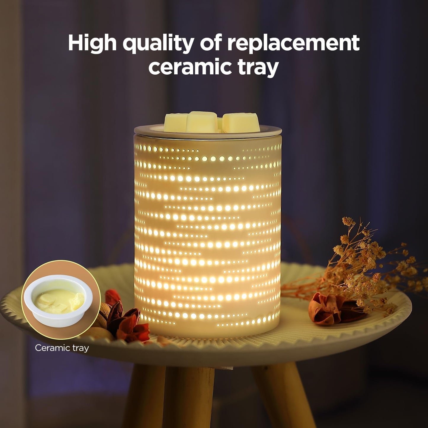 Enaroma Wax Melt Warmer Ceramic Oil Burner with Timer Electric Candle Wax Melter with Led Coloful Changing Silicone Removeable Tray for Home Office Bedroom