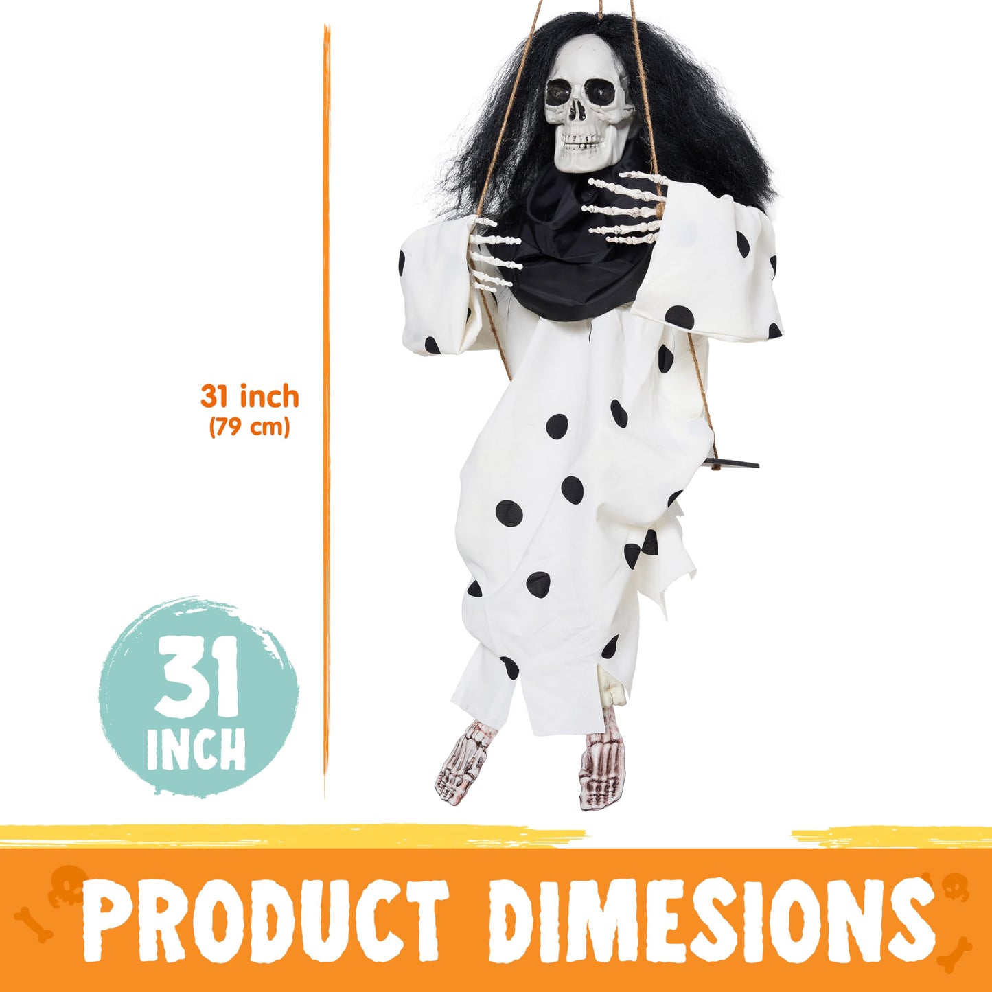 JOYIN 31" Halloween Animatronics Decorations Scary Swinging Clown, Outdoor Hanging Skeleton with Light-up Eyes and Kicking Legs, Sound Activated Ghost Decor for Haunted House, Lawn, Yard, Patio