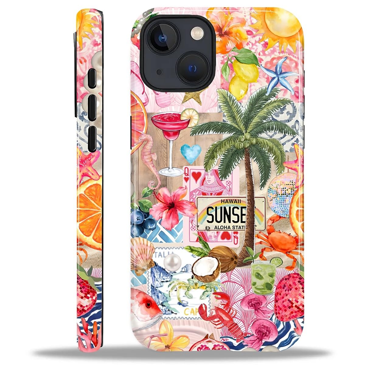 DAIZAG Case for iPhone 15,Mixed 2 Layer Design Shockproof Soft TPU Ddouble Protection Phone Case for iPhone 15-Aesthetic Summer Beach