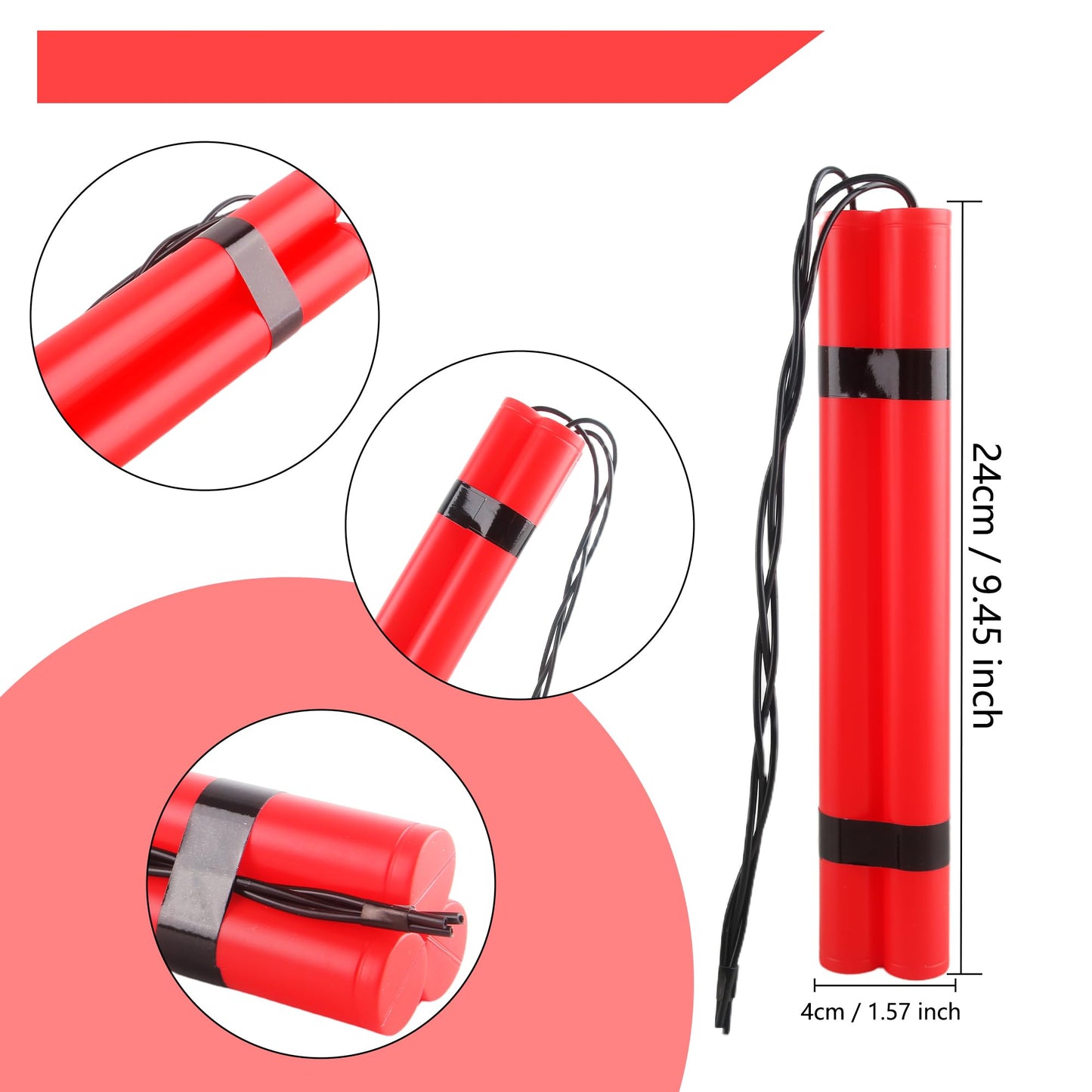 Hoarost 18 Sticks Fake Red Dynamite Prop Plastic Pretend Explosive Bomb Toy Simulation Dynamite Sticks for Prank Gag Film Costume Prop