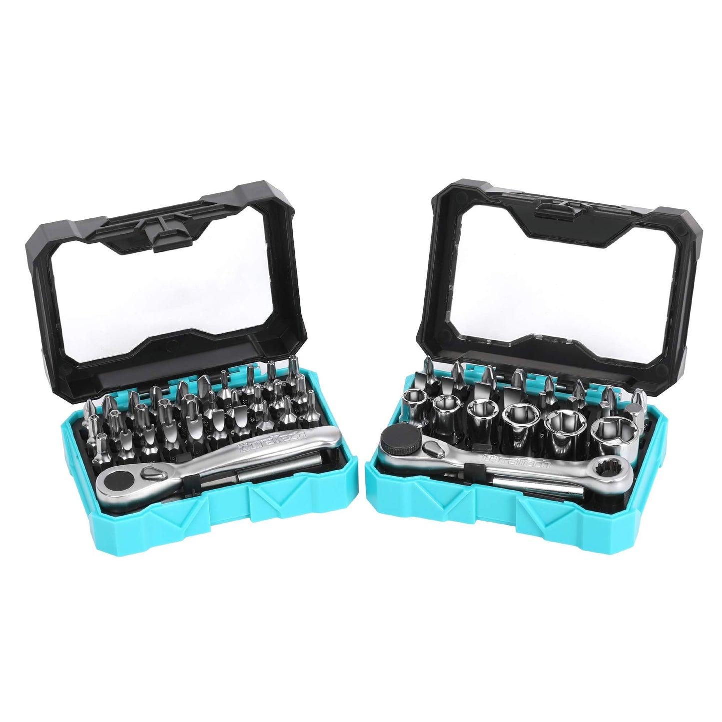 DURATECH 56-Piece 1/4" Mini Ratchet Wrench and Screwdriver Bit Set, 2-in-1, 72-Tooth and 60-Tooth with Bit Socket Set, Storage Cases Included