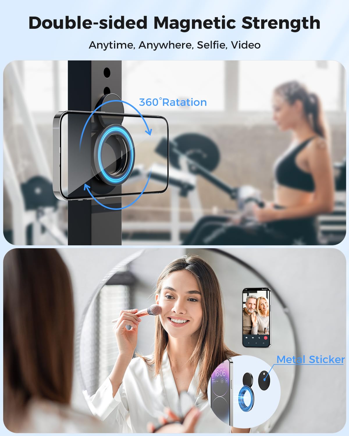 SUPERONE Magnetic Ring Holder for MagSafe Dual-Side Magnetics, Removable Gym Phone Grip with Kickstand for iPhone 16/15/14/13/12/ Series MagSafe Case All Phones Compatible with Magnetic Car Mount