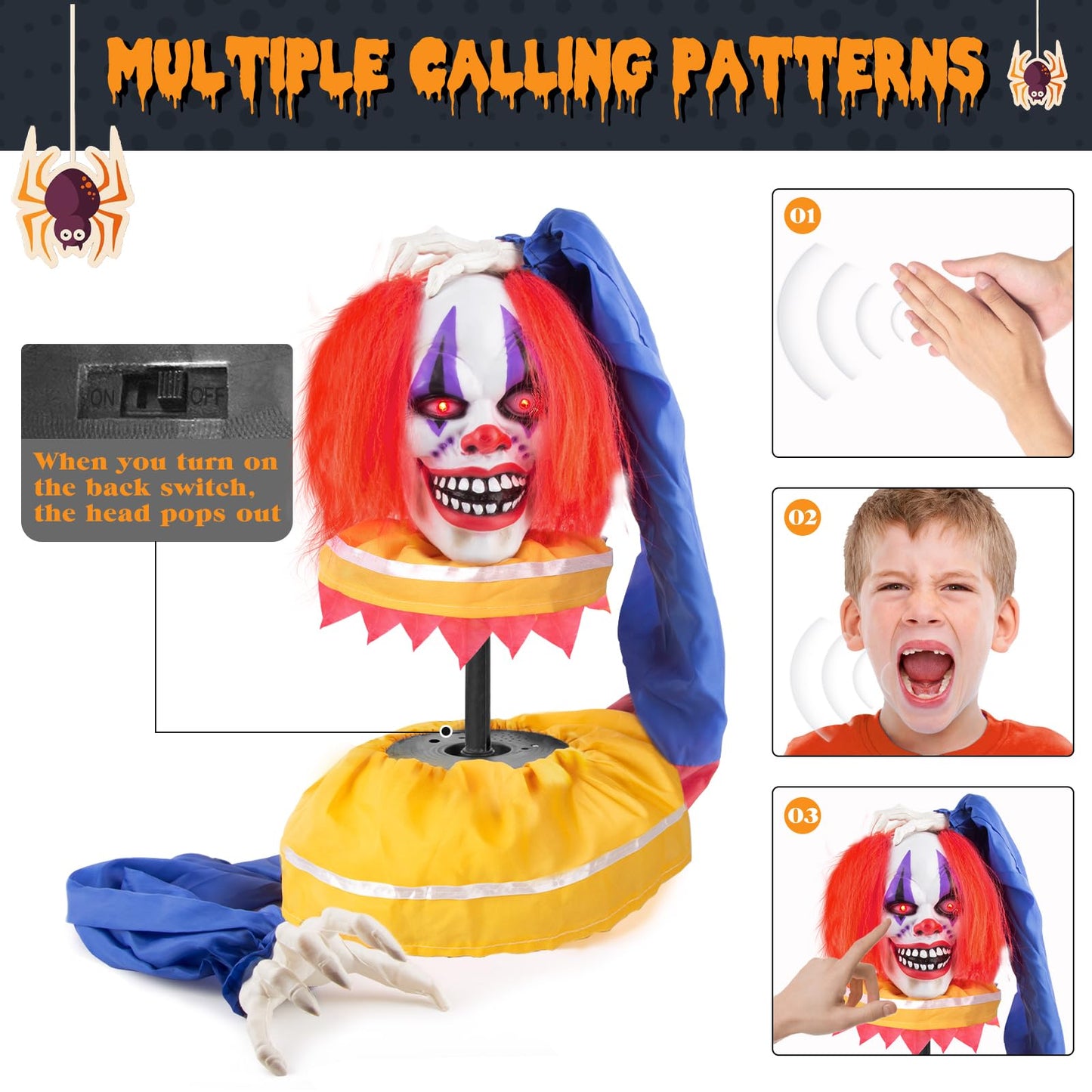 Halloween Animatronics Decorations - Scary Clown with Sound Activated, Creepy Sound, Light Up Eyes, Scary Motion for Halloween Indoor/Outdoor Yard Lawn Decoration, Haunted House Props