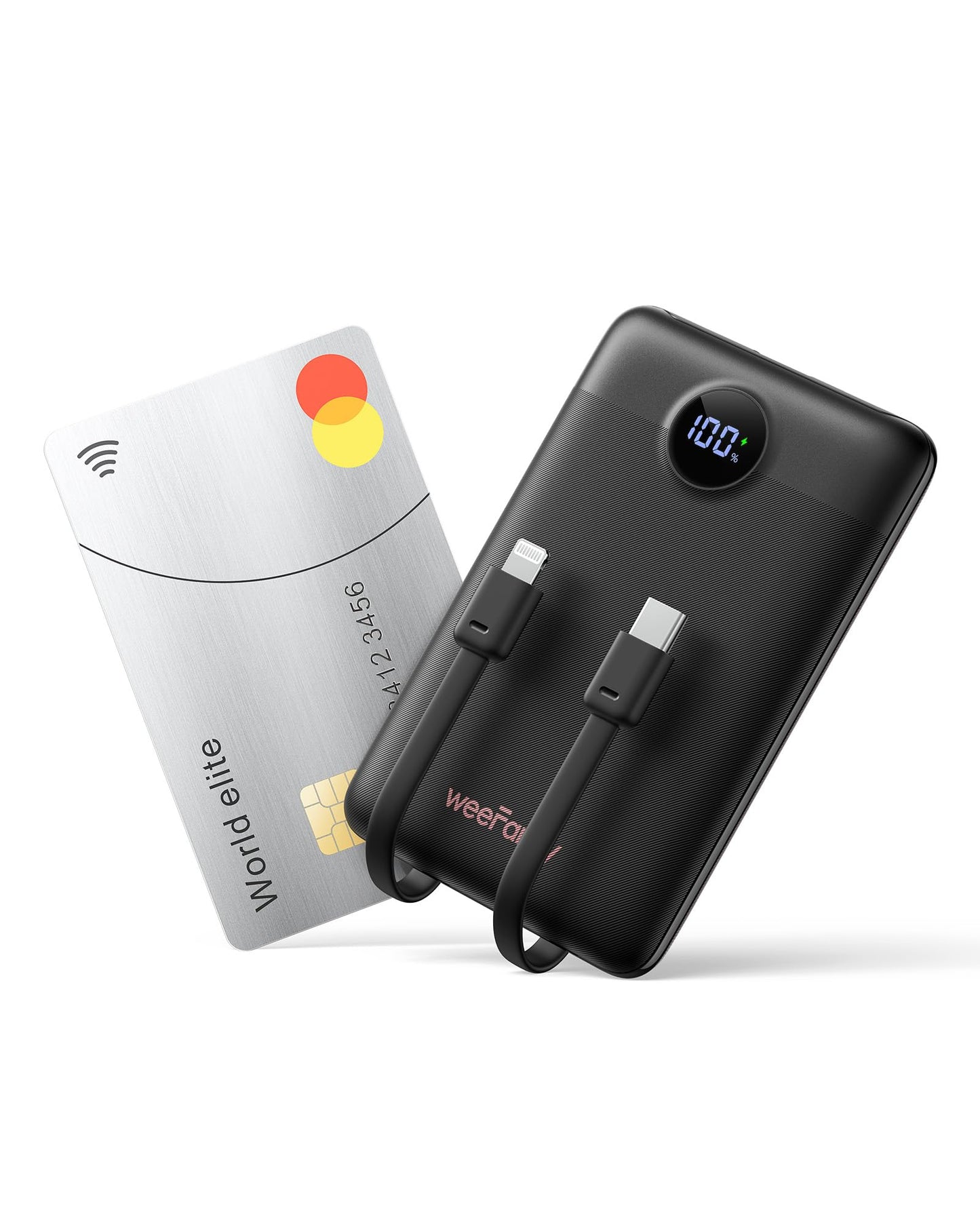 WeeFancy Mini Portable Charger with Built-in Cables 22.5W Fast Charging Power Bank USB-C Small Battery Pack 10000mAh Travel Essential Slim Battery for iPhone 16/15/14, Samsung 25/24, and More