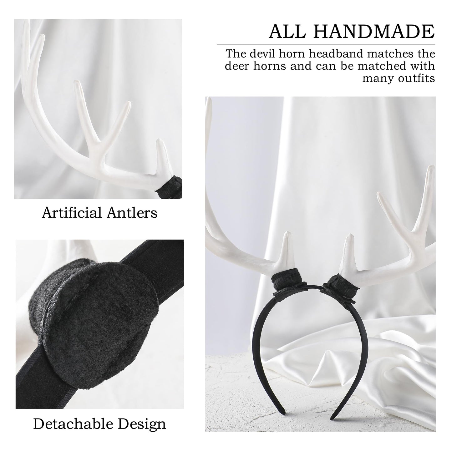 MOSTORY White Antler Horns Headband - Reindeer Headband Big Deer Horn Hairband for Halloween Renaissance Renfaire Accessory Cosplay Photo Shoot