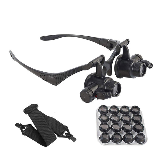 Kingscope LED Illuminated Double Eye Jeweler Watch Repair Magnifying Glasses Loupe Headband Magnifier -8 Interchangeable Lens: 2.5X/4X/6X/8X/10X/15X/20X/25X