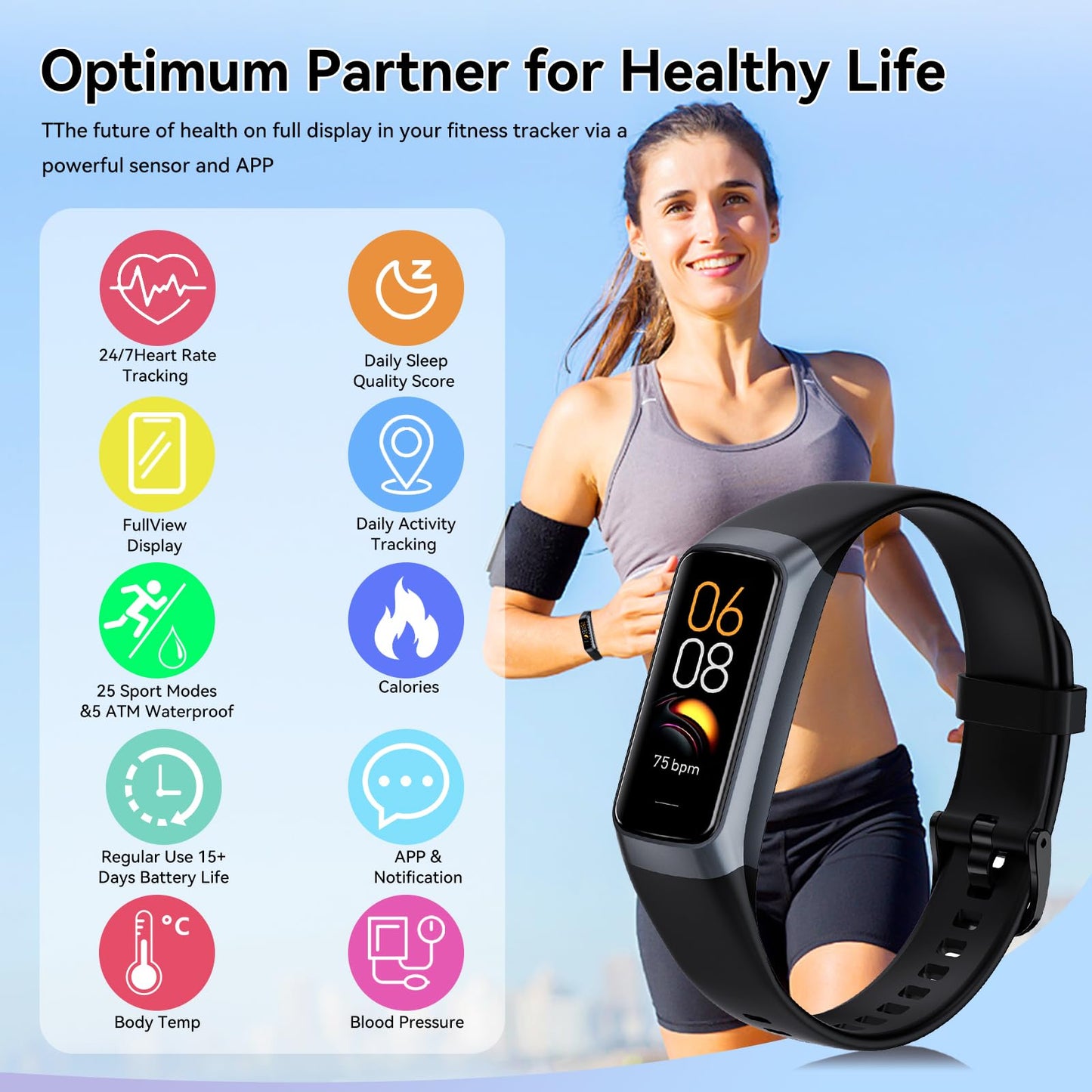 APPBYER Fitness Tracker,Step Tracker,Activity Trackers with 24/7 Heart Rate,Blood Oxygen Blood Pressure Sleep Monitor,5 ATM Waterproof,Step Calorie Counter Pedometer Health Smart Watch for Women Men