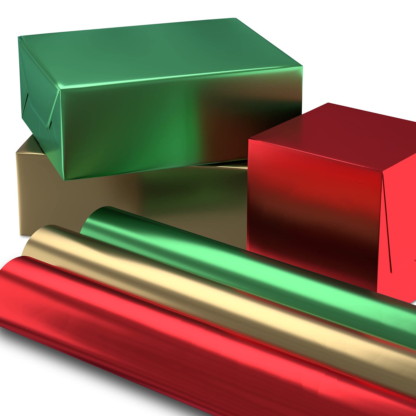 Hallmark Christmas Wrapping Paper Rolls - Solid Red, Green, Gold Metallic Foil Gift Wrap Paper (Set of 3 Rolls: 60 sq. ft. ttl.) for Holiday Parties, Hanukkah, Winter Weddings