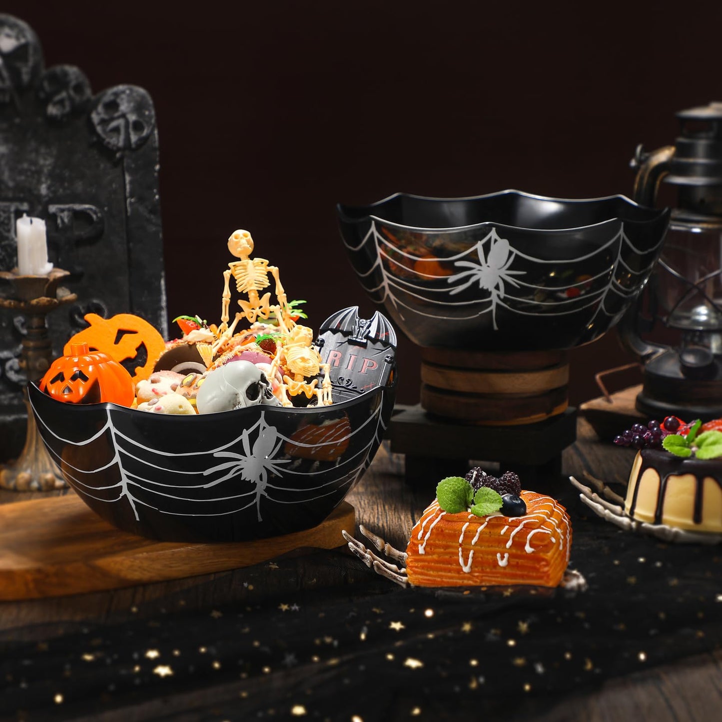 Shellwei 2 Pcs Halloween Candy Bowls Spider Web Serving Black Decorative Treat Bowl for Halloween Kitchenware Party Supplies