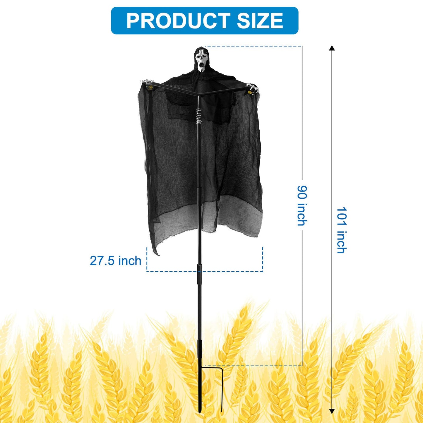 Flerigh Ghost Scarecrow Outdoor Bird Control with Glowing Eyes and Sounds, 2-in-1 Garden Scarecrow Halloween Decoys to Scarer Birds Away for Farm, Chicken Coop, House Protection