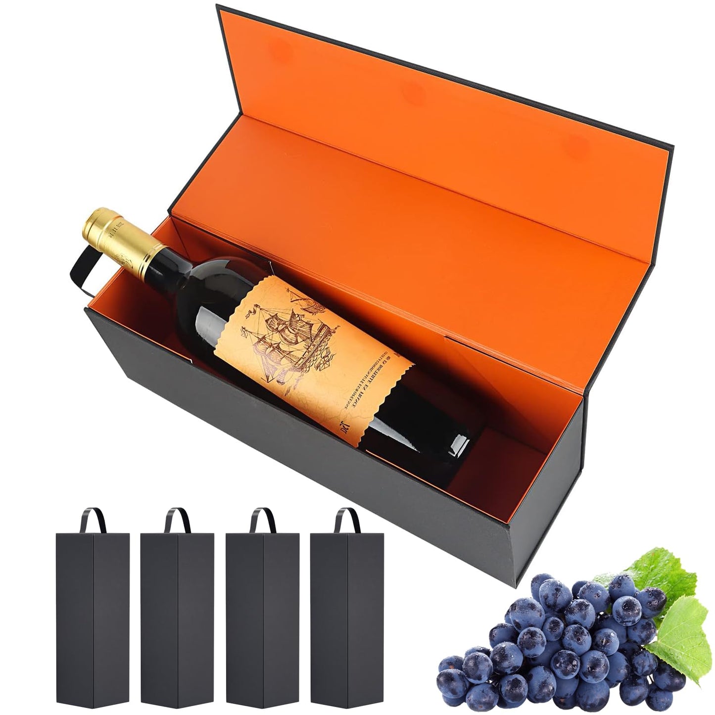 PLAEVIAE Wine Gift Box 12.8 x 3.8 x 3.8in, Magnetic Collapsible Luxury Gift Bottle Packaging for Wine & Champagne, Gold, Ideal for Christmas(5PCS)