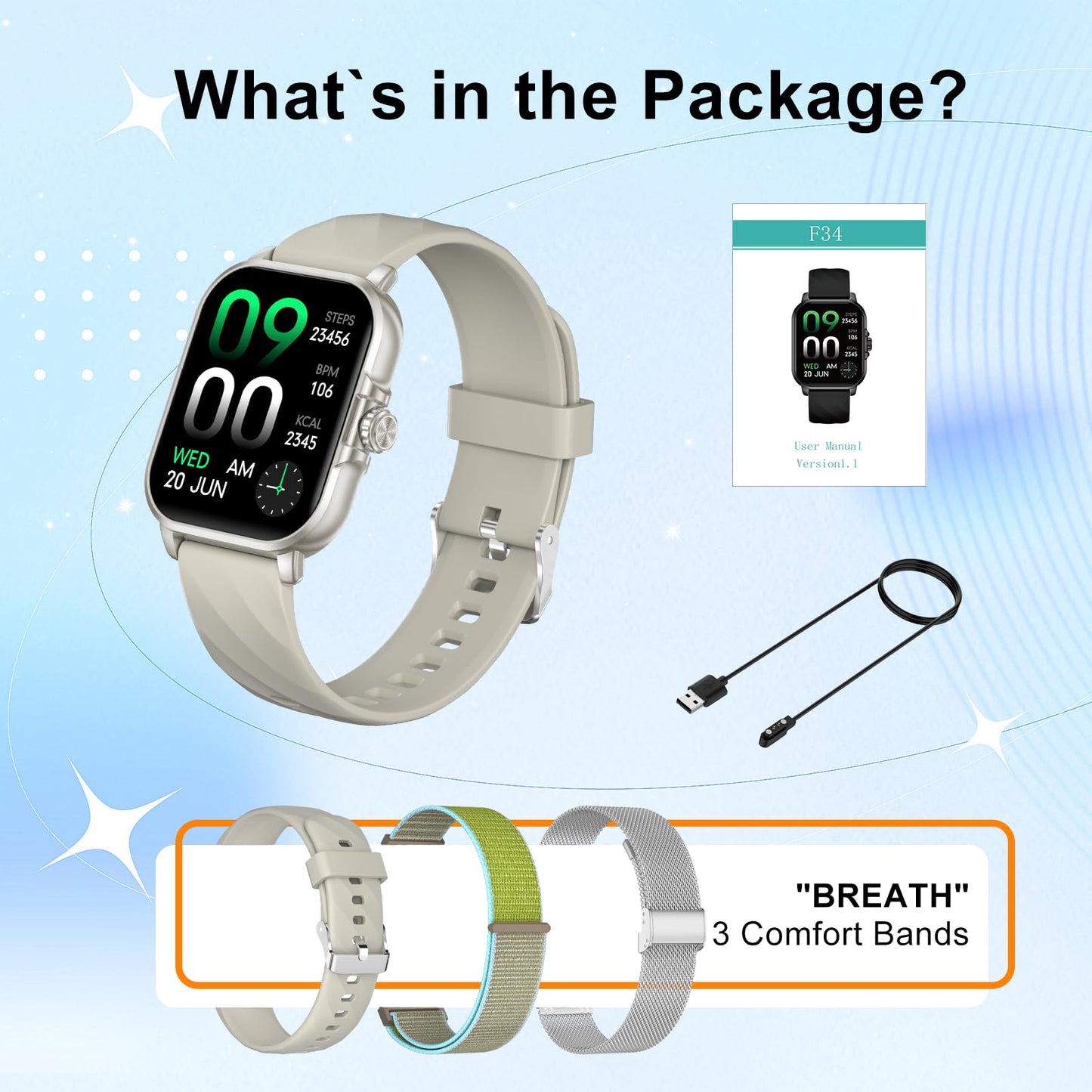 Smart Watches for Women Men Fitness Tracker Watch 2.04 HD Screen Sport Watch with ChatGpt AI Voice 3 Bands Step Counter 24/7 Heart Rate Sleep Monitor Smartwatch for Android iOS (Silver)