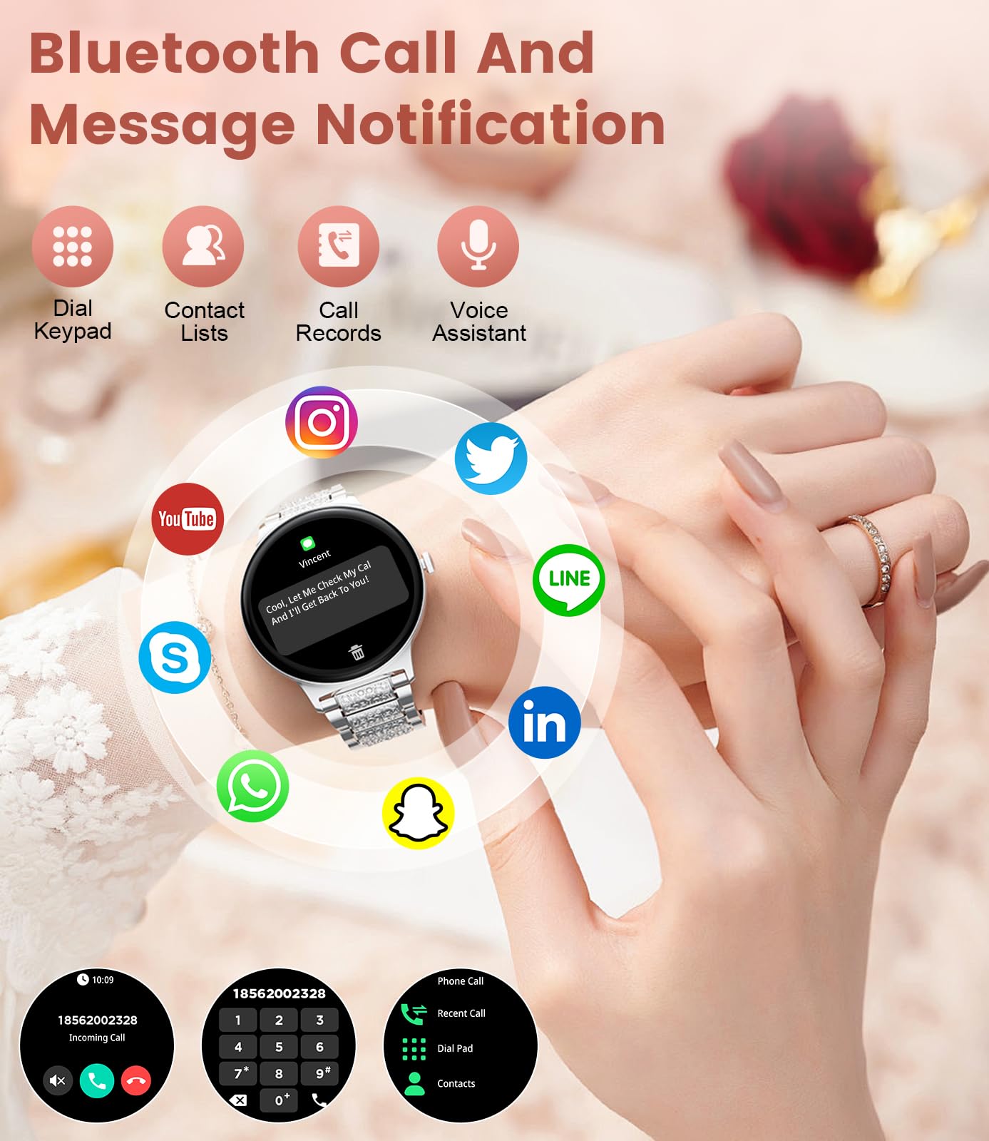 LIGE Smart Watch for Women(2 Bands), 1.43" HD AMOLED Slim Smartwatch for Android iOS,Fitness Tracker with 120+ Sport Modes/IP68 Waterproof/Sleep Monitor,Silver
