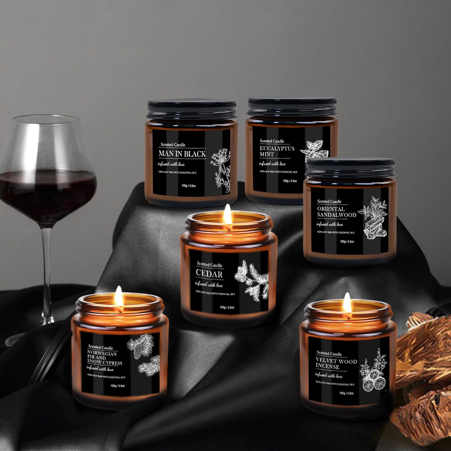 Scented Candle Set | Men Candle Set - 6 Pack Candles for Home Scented, Aromatherapy Candle for Men,150 Hour Burn Time, Masculine Candles Gifts for Birthday, Father's Day