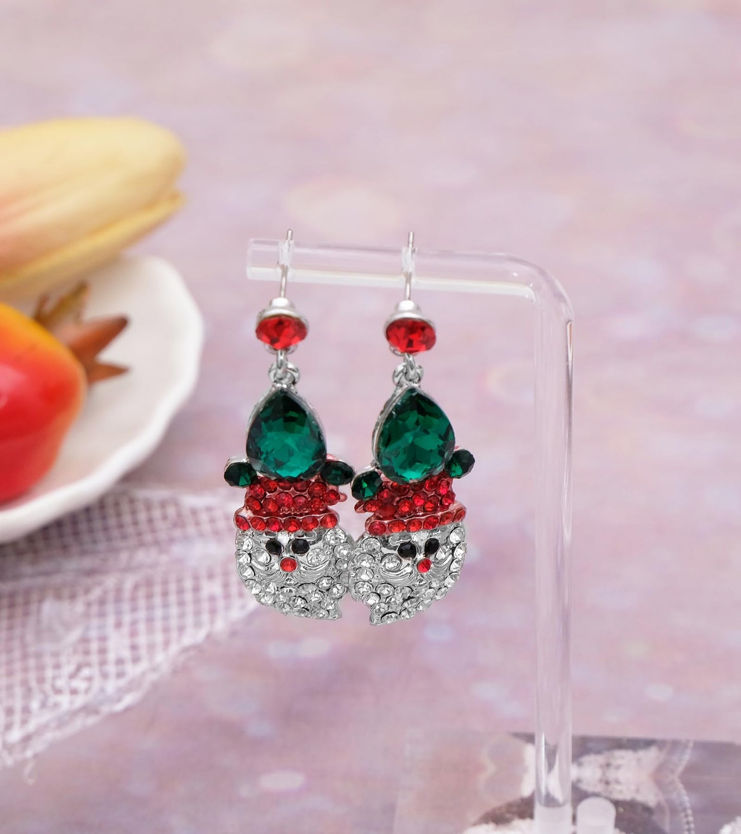 chaoyite Christmas Statement Necklace Dangle Earrings Santa Clause Crystal Jewelry Set Xmas Gifts Festive Costume Accessories for Women (Style1-Platinum Plated)