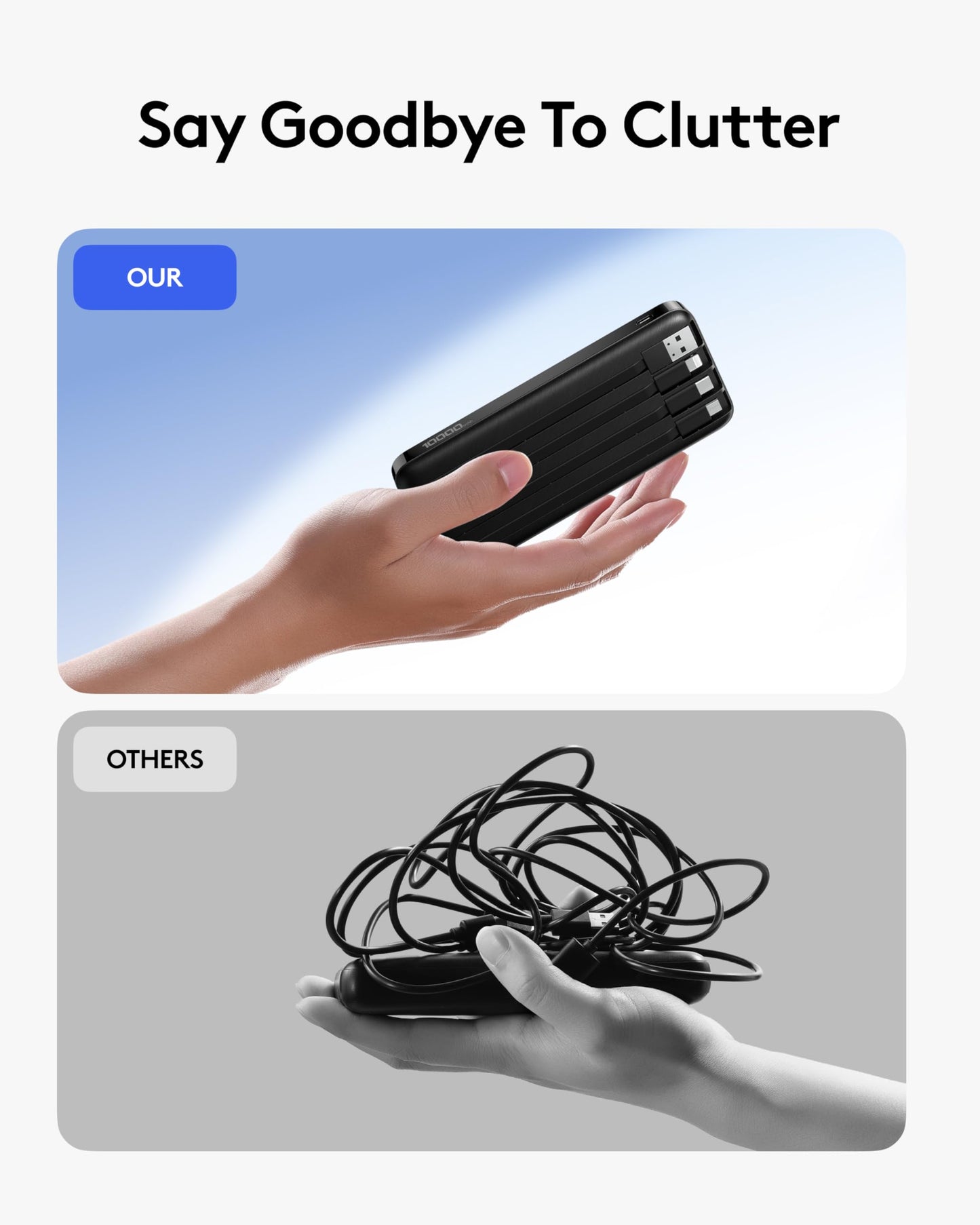 Orfeika Portable Phone Charger, 10000mAh Portable Charger Power Bank with Built-in Cables, Travel Essential Battery Pack Compatible with iPhone, Samsung, Google, iPads, Tablets, etc