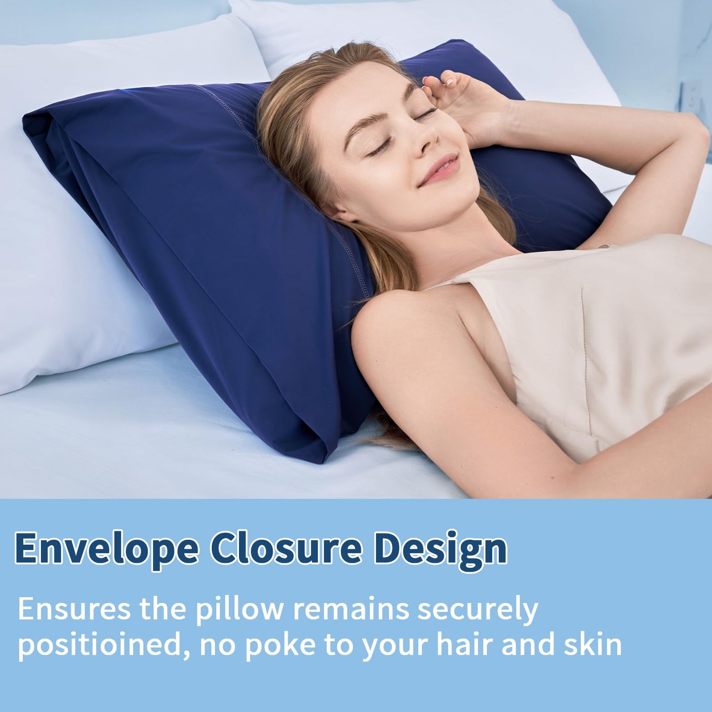 Cooling Pillow Cases for Hot Sleepers and Night Sweats, Ice Cool Pillowcases Standard Size Set of 2 for Hair Skin Silky Luxury Cover with Envelope Closure, Dorm Essentials for Deco,Royal Blue, 20"x26"