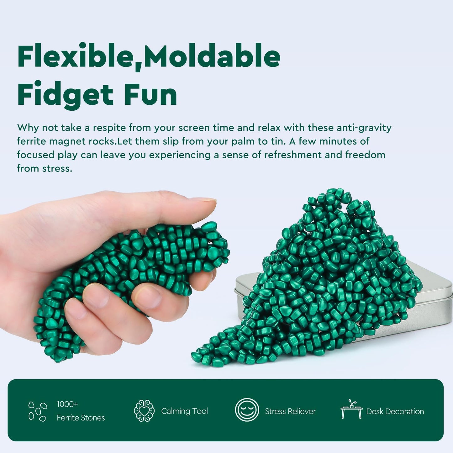 DYRDM 1000+ Original Ferrite Putty Green, Fidget Toy Ferrite Stones for Stress Relief, Sensory Toy for Adults & Teens 14+, Holiday Stocking Stuffer, Ferrite Rocks Fidget Present for Office