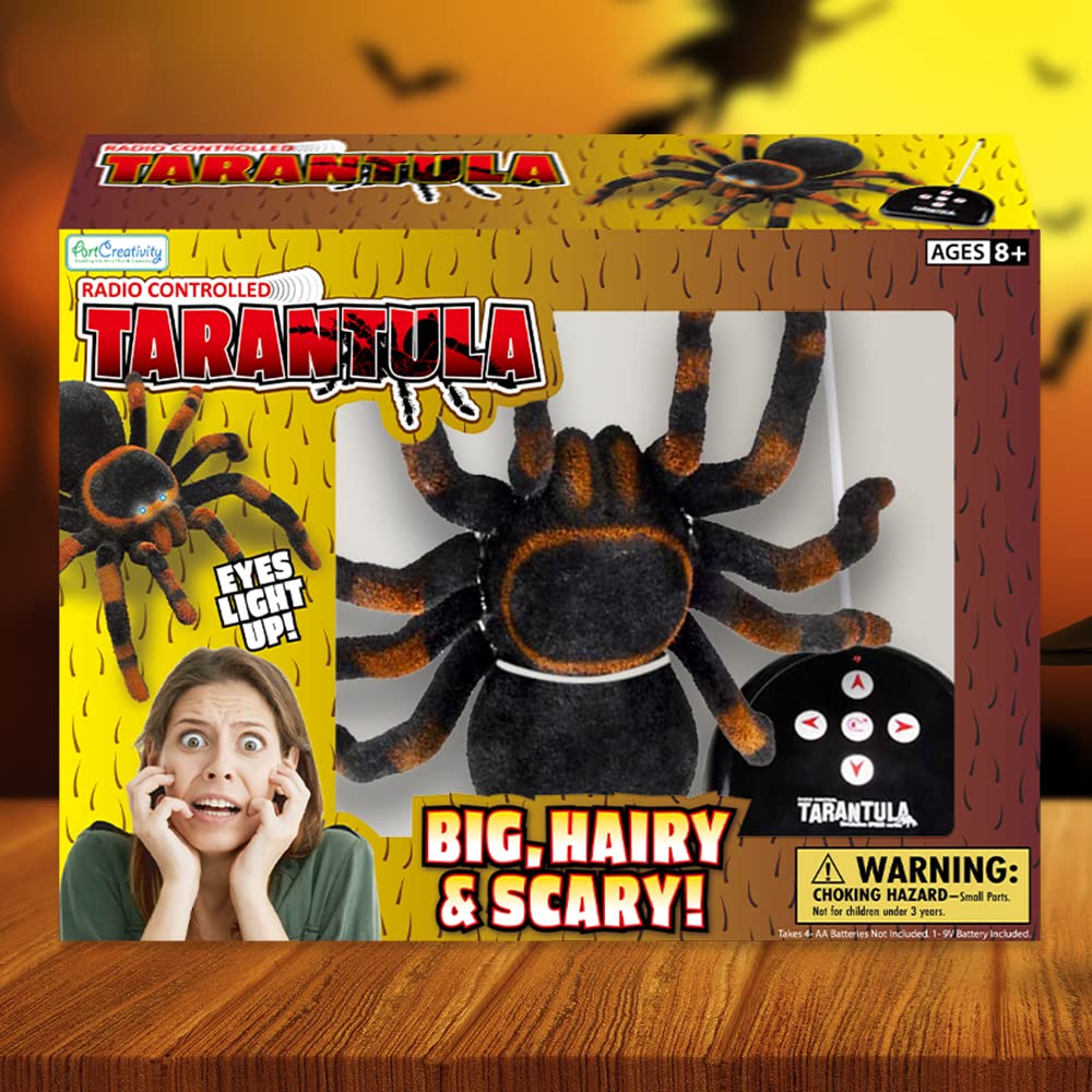 ArtCreativity Remote Control Spider, Includes 1 Tarantula & 1 Controller, Spooky RC Spider Prank Toy with 8 Individually Moving Legs, Furry Texture, and Light Up Eyes, Great Halloween Toy for Kids
