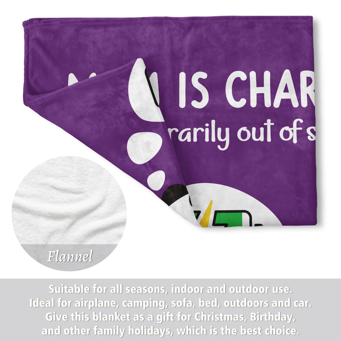 Craftique Gifts for Mom Birthday Christmas- Funny Soft Mom is Charging Blanket- New Moms Gifts for Women, Practical Blanket Throw for Napping Travel, 80”×60”