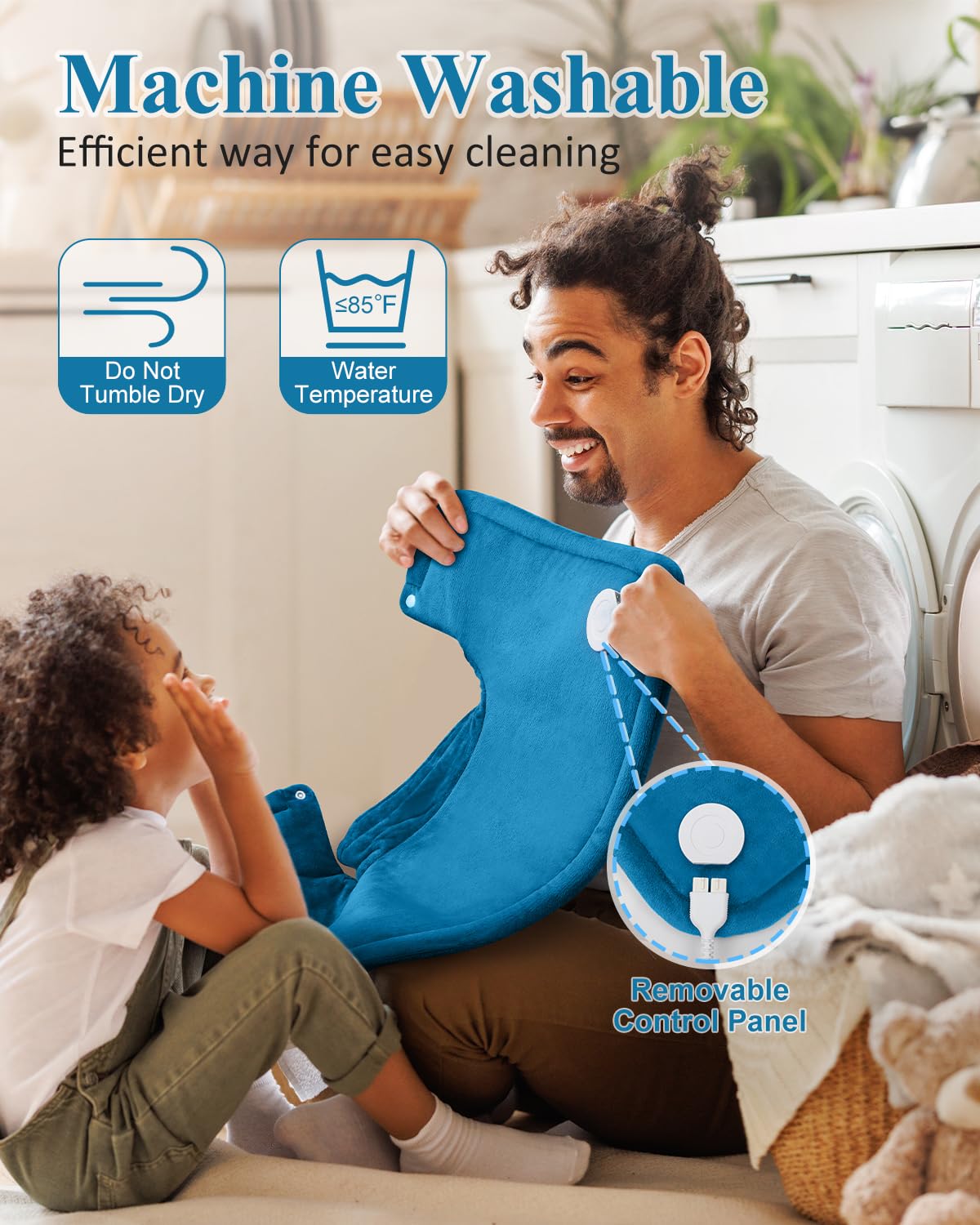 Heating Pad for Neck and Shoulder, Birthday Gifts for Men Dad Husband, Electric Weighted Heat Pad for Back Pain Relief, Anniversary Christmas Gifts for Women Mom, Blue