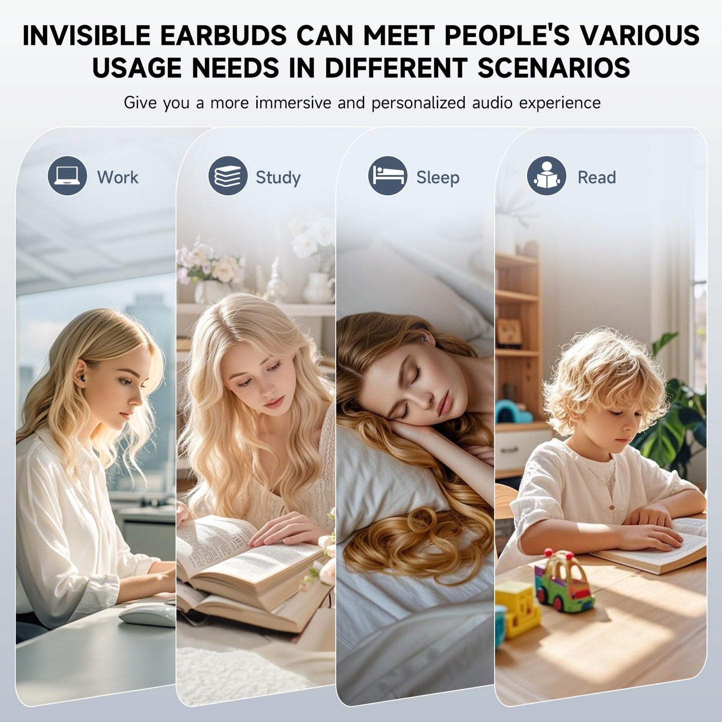 Mudtun Invisible Sleep Earbuds, Smallest Sleep Headphones for Side Sleepers Low Profile Micro Tiny Discreet Hidden Earbuds for Work, Wireless Mini IPX5 Waterproof for Small Ear Canals, DeepBlack