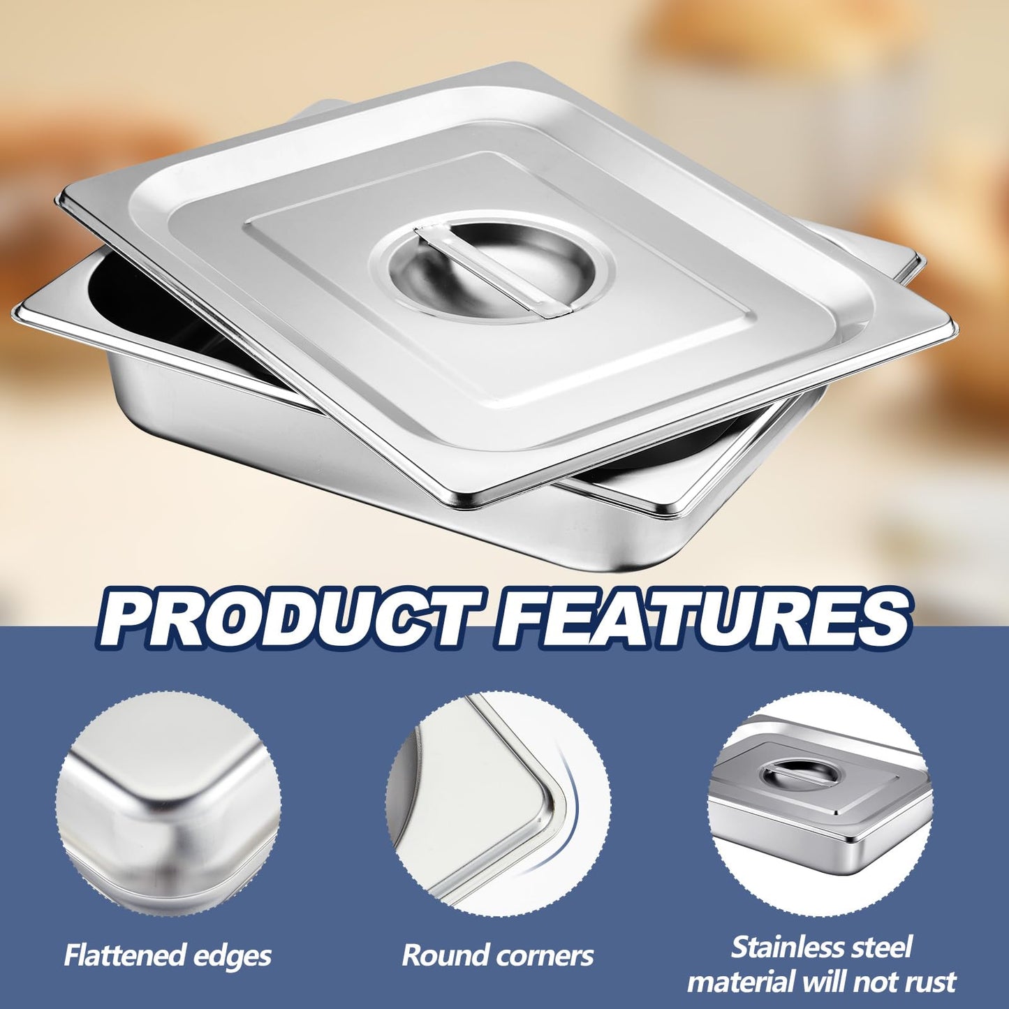 Mifoci Stainless Steam Hotel Pan with Lid, 2-1/2 Inch Deep Steam Table Pan Restaurant Supplies Reusable Anti Rust Catering Storage for Home, Party, Restaurant, Hotel, Buffet(6 Sets,1/2 Size)