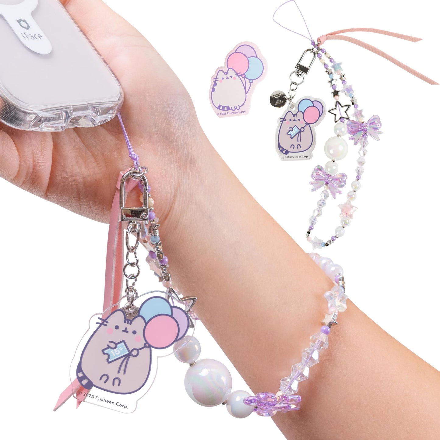 iFace Pusheen the Cat Beaded Wristlet Universal Charm Strap [15th Anniversary Special Limited Edition] - Cute Wrist Straps for Cell Phone Camera Keys AirPods