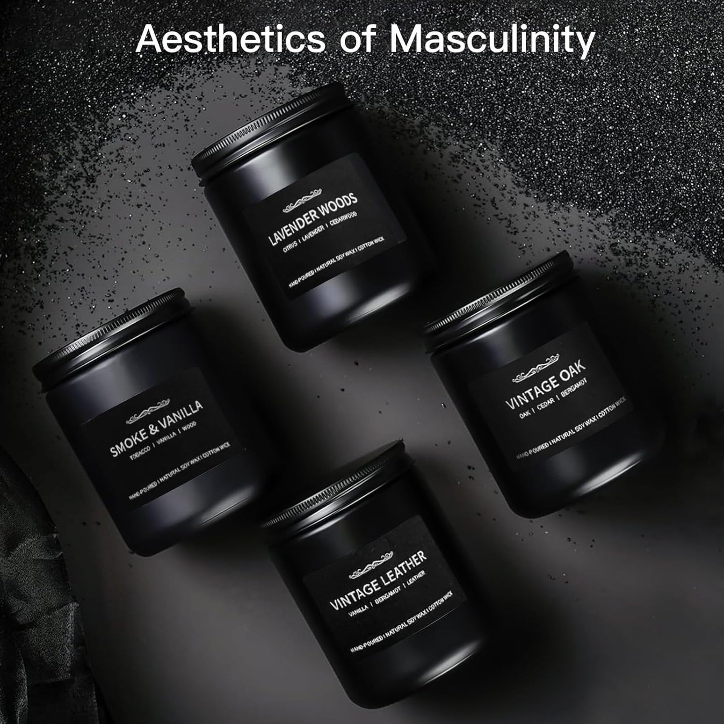 Scented Candle Set, Men Candle Set, Scented Candles for Home, Gifts for Men, 4 Pack Manly Candles Gifts for Mens Scents of Smoke Vanilla/Leather/Oak/Lavender Wood