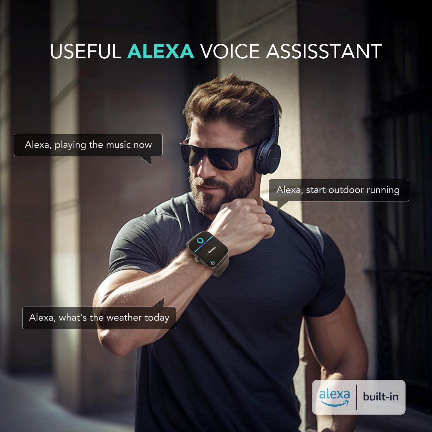 SKG Smart Watch for Men Women (Answer/Make Call), Alexa Built-in, Extra Black Band, 100+ Sports 1.8" Fitness Tracker with Heart Rate SpO2 Monitor, IP68 Smartwatch for Android iPhone, V7 Cyber Black