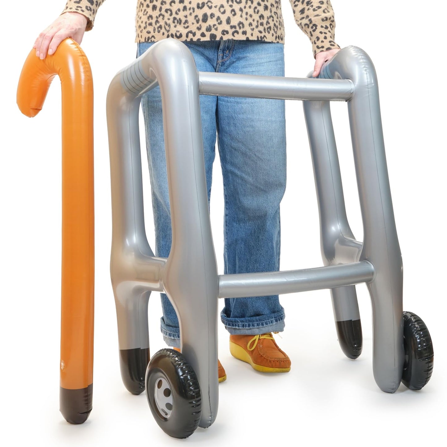 Okuna Outpost 2 Pieces Inflatable Walker and Cane - Funny Gag Gift for Over The Hill Birthday Decorations, 100 Days of School Joke Props - Funny Party Decorations