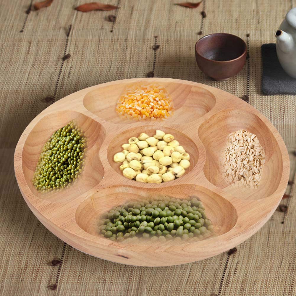 Round Wood Tray, Wooden Round Tray Divided Serving Tray Coffee Snack Trays Vegan Friendly Coasters Decorative Platter Cheese Board for Kitchen Table Parties Holidays Family Breakfast Dinners Tea
