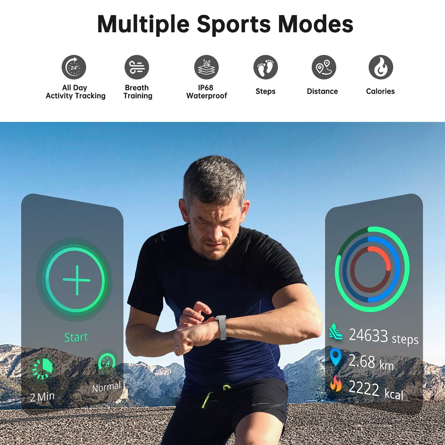 Health Fitness Tracker, Smart Watch with 24/7 Heart Rate and Blood Oxygen Monitor, Sleep Tracker with IP68 Waterproof, Activity Tracker Pedometer Step Counter for Women Men