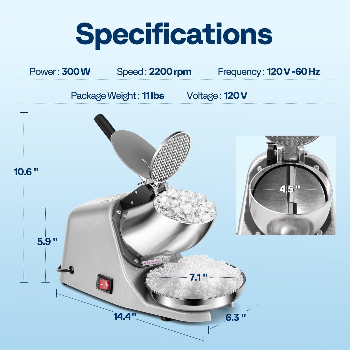 VIVOHOME Electric Ice Crusher Shaver Dual Blades Snow Cone Maker Machine Silver 173lbs/hr with Ice Pick for Home and Commercial Use