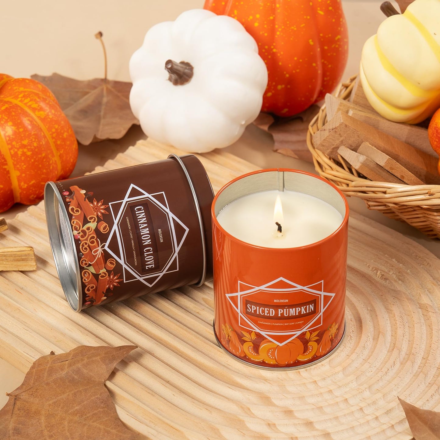 Fall Scented Candles Gift Set – 4 Pack of 9Oz Soy Candles, Autumn Fragrances (Pumpkin Spice, Apple Pie, Hello Fall, Cinnamon Clove), Holiday Gifts for Women & Men