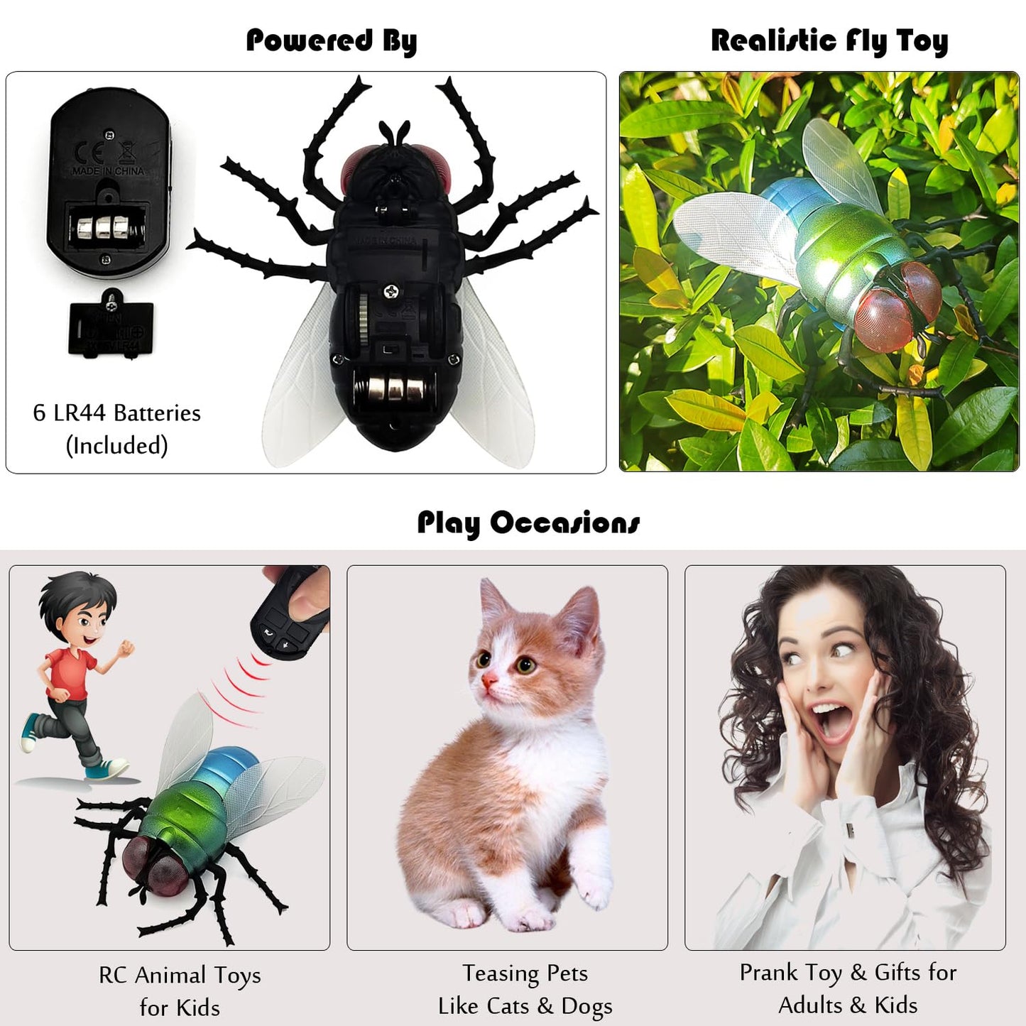 Tipmant Realistic RC Honey Bee Remote Control Insect Animal Vehicle Car Prank Toys Pet Cat Dog Teasing Kid Birthday Gifts