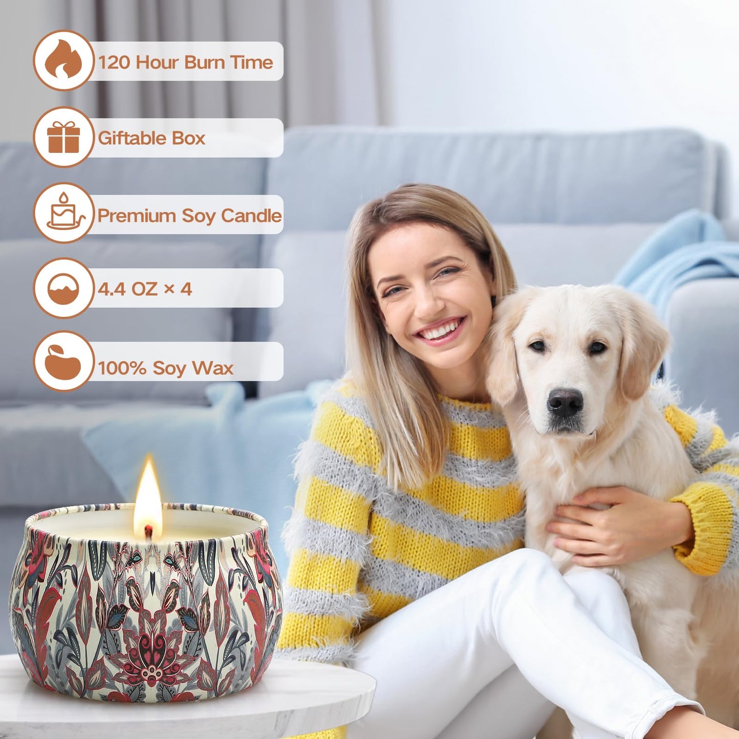 Scented Candles Gift Set, Candles Gifts for Women, 4 Pack 4.4 oz Aromatherapy Candles, Stocking Stuffers for Women, Stress Relief Gifts for Girlfriend, Teacher, Mom, Anniversary, Birthday, Christmas