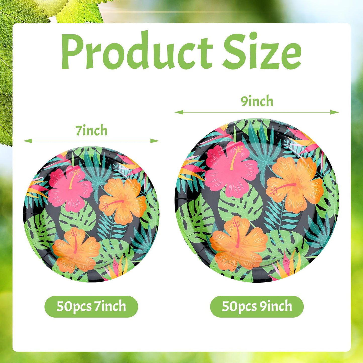 Honoson 100 Pcs Tropical Nights Paper Plates Hawaiian Party Supplies 7 Inch 9 Inch Disposable Luau Party Paper Plates for Summer Holiday Beach Bbqs Pool Tableware Supplies