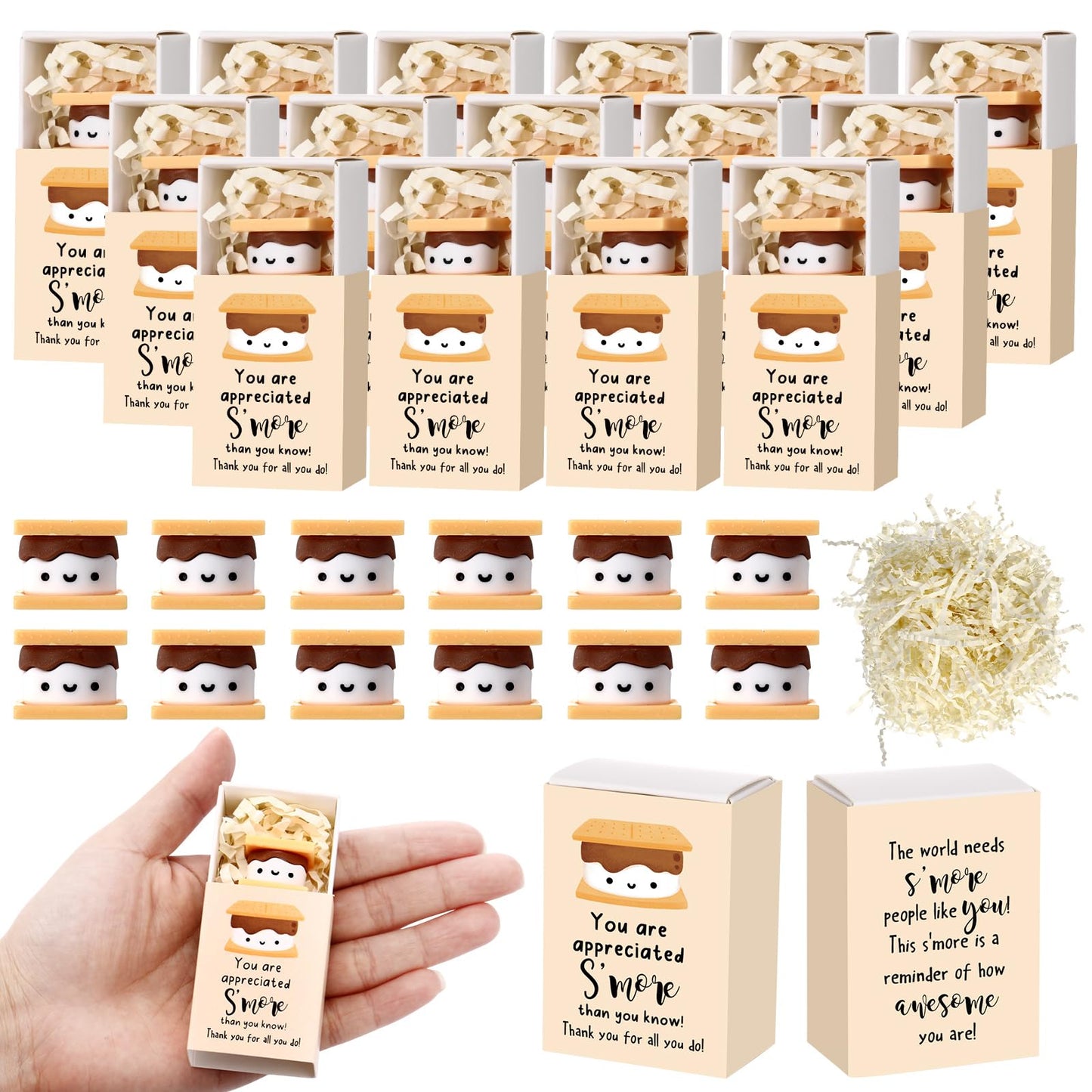 Wettarn 24 Sets S'more Appreciation Gifts Bulk Marshmallow with Box Party Favors Thank You Gift Rewards for Students Teacher Employee Nurse Coworkers Staff Team