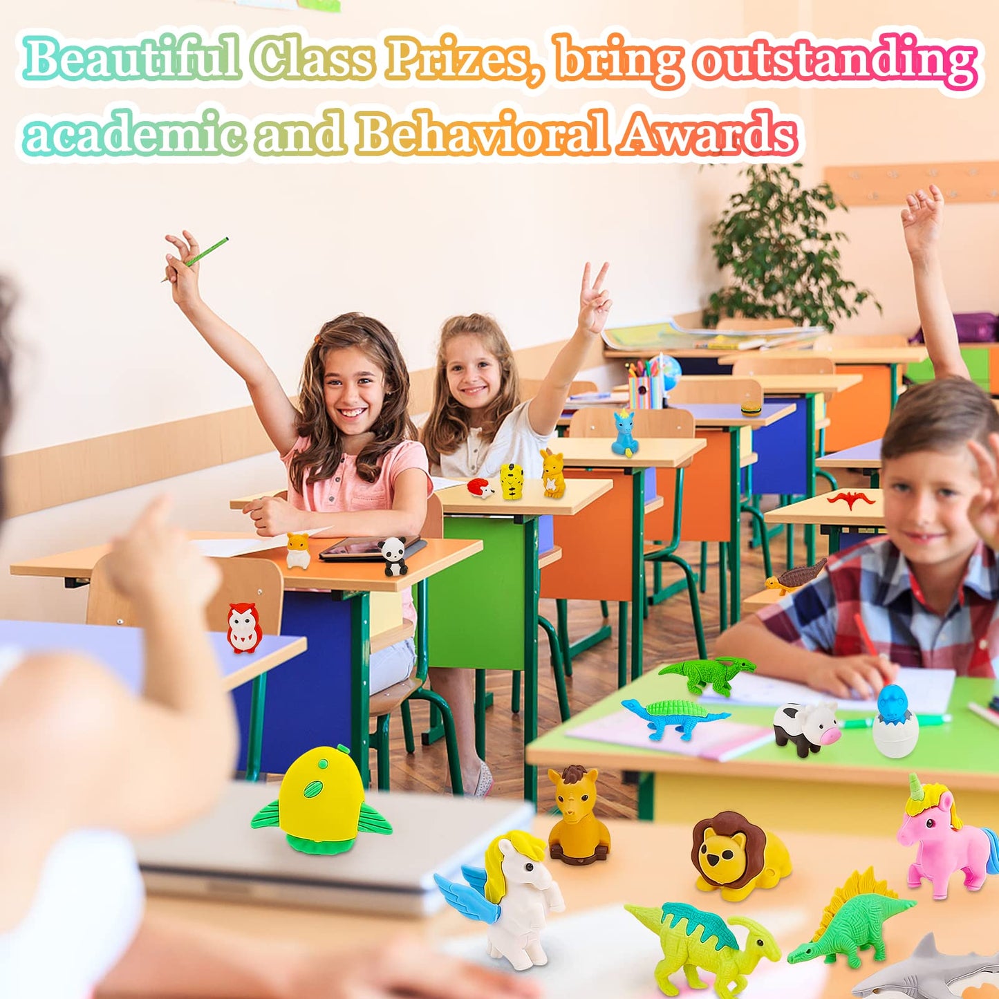 URSKYTOUS 60Pcs Animal Erasers Desk Pets for Kids Animal Pencil Erasers Bulk Puzzle Eraser Toys Gifts for Classroom Prizes,Game Reward,Treasure Box,Easter Egg Fillers,Goodie Bag Stuffers,Party Favors